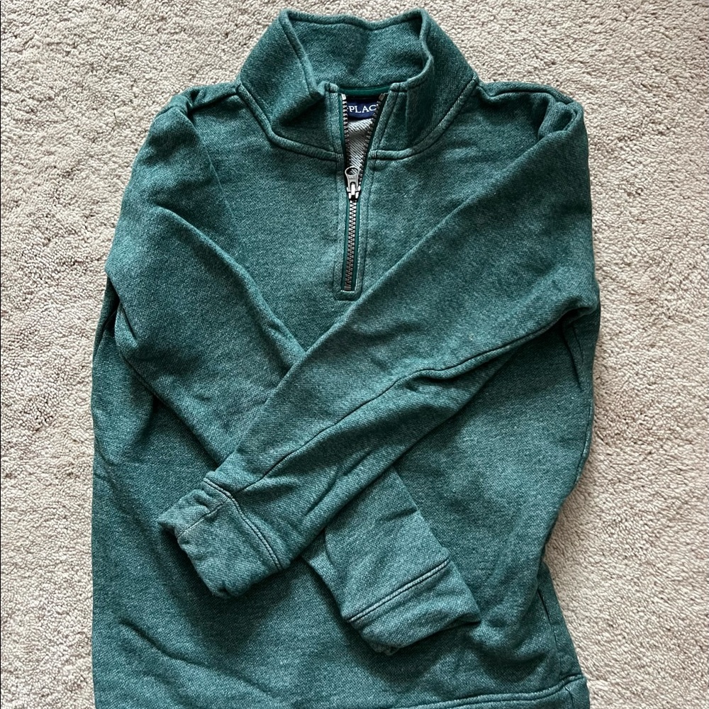 Children’s Place Boys 1/4 Zip Sweatshirt, Green, Size 10/12 or M